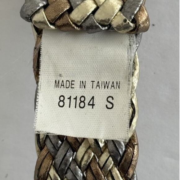 Tri-Color Small Gold Silver Bronze Metallic Braided /Woven Belt Gold Tone Buckle - Picture 9 of 9